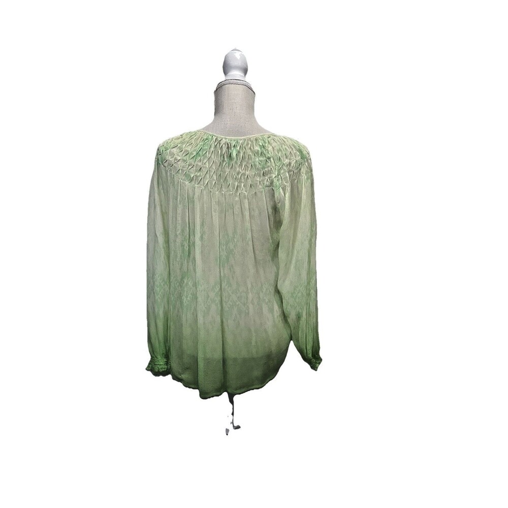 Sundance Green Silk Chiffon Smocked Ombre Sheer Boho Blouse Top Large Flowy - Picture 3 of 12